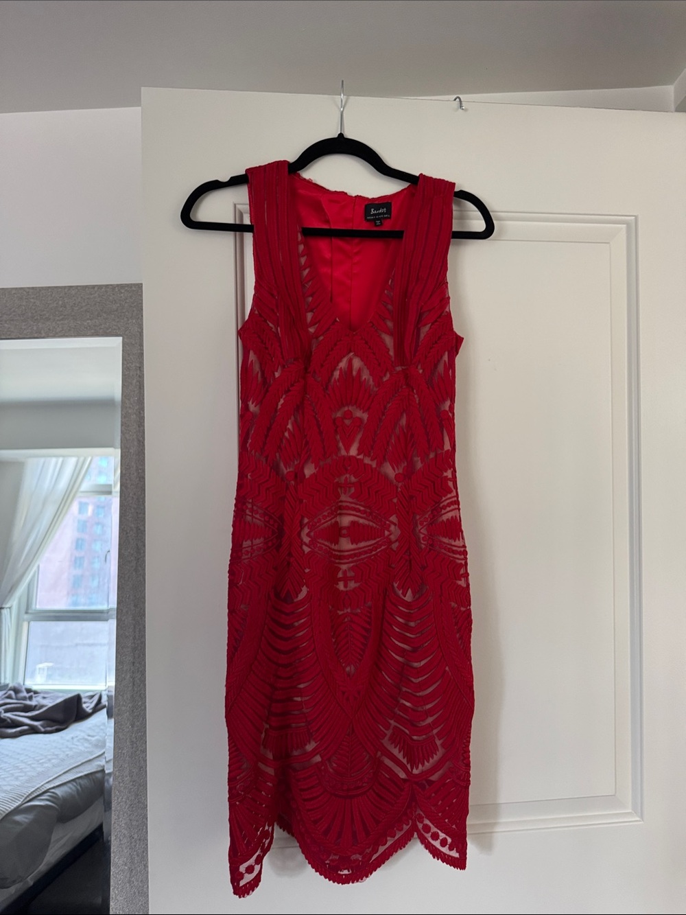 Bardot Bright Red Crochet Lace Sheath Dress
